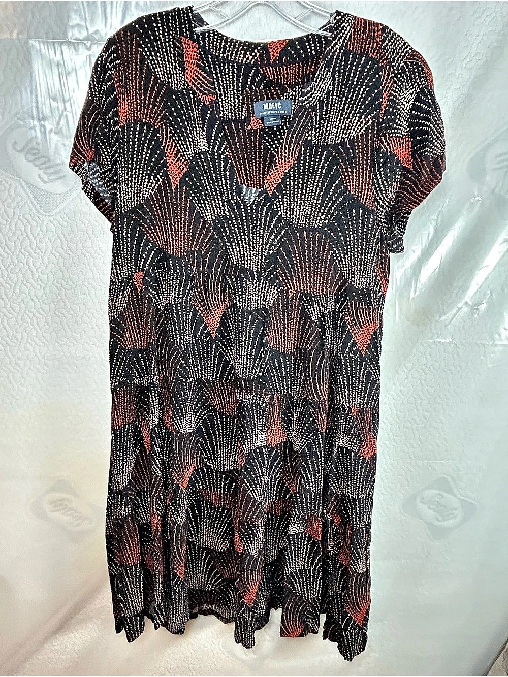 Maeve Geometric Mini Dress in art deco style Black & Orange Size Medium